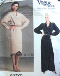 1319 Vogue KASPER LS SHAWL COLLAR TULIP DRESS LENGTHS PATTERN 14